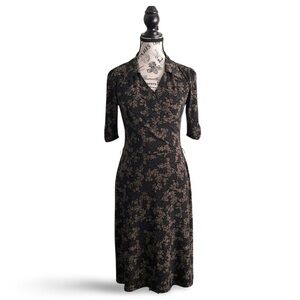 🇨🇦 Historia Black Witchy Dark Floral Midi Dress Size Small